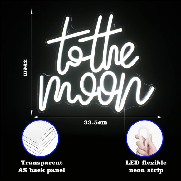 To The Moon White Neon Light Wall Shelf Party Bedroom Decoration Gift/Present - Picture 6 of 7